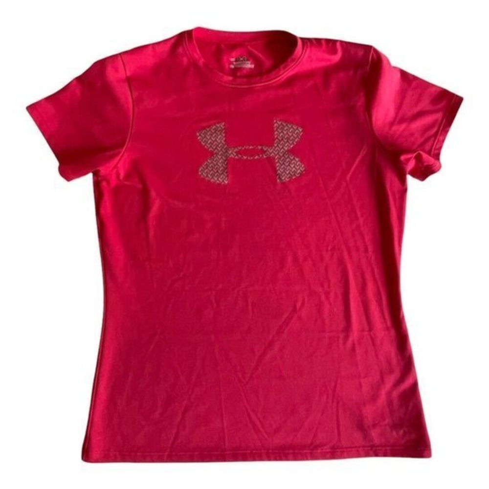 🐞Under Armour Shirt Women's Size Small Fitted Heat Gear‎ Bright Pink